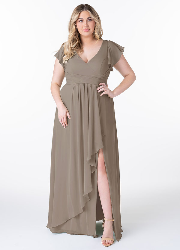 Azazie Omari Bridesmaid Dresses Taupe A-Line Chiffon Dress image1