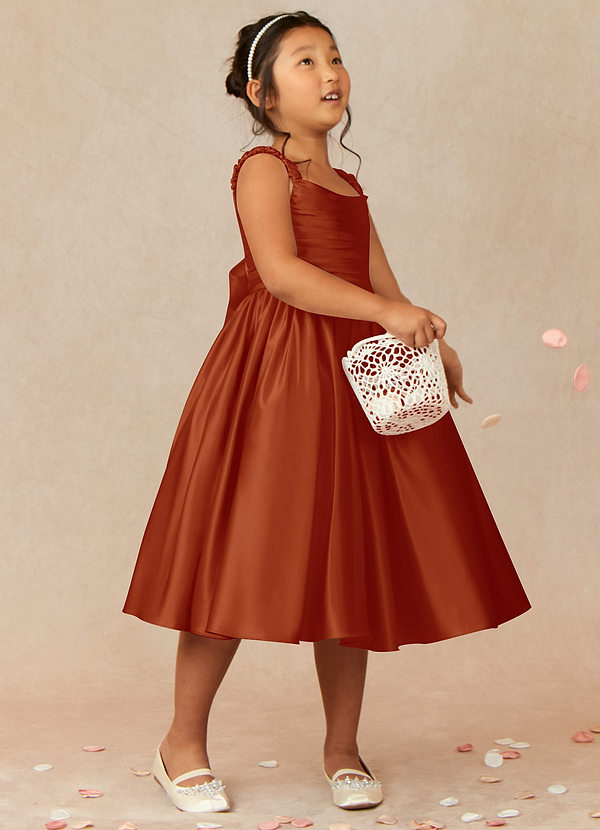 Azazie Cutie Pie Flower Girl Dresses Paprika A-Line Pleated Matte Satin Dress image1