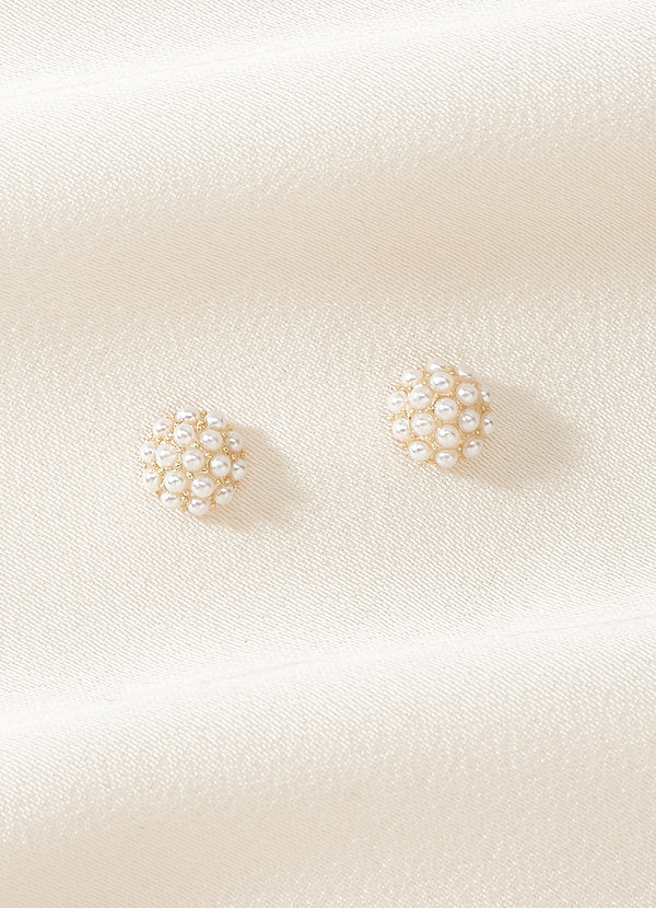 front Pearl Pavé Rounded Stud Earrings
