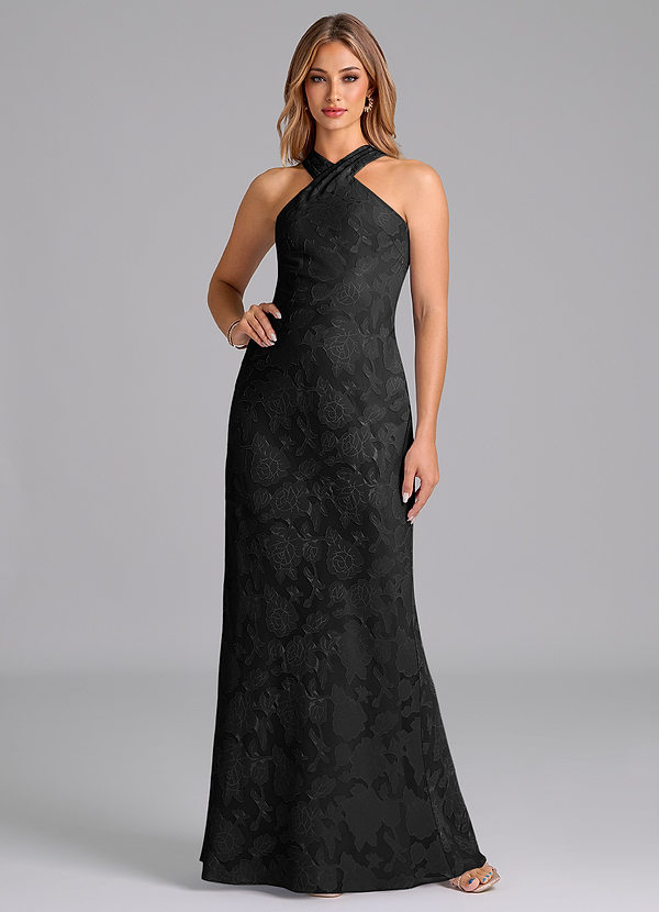Azazie Doretta Bridesmaid Dresses Black Mermaid Pleated Floral Burnout Dress image1