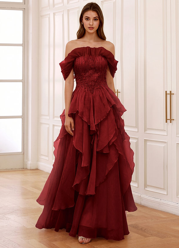 Lilibethanne Burgundy Tulle Ruffles Wedding Guest image1