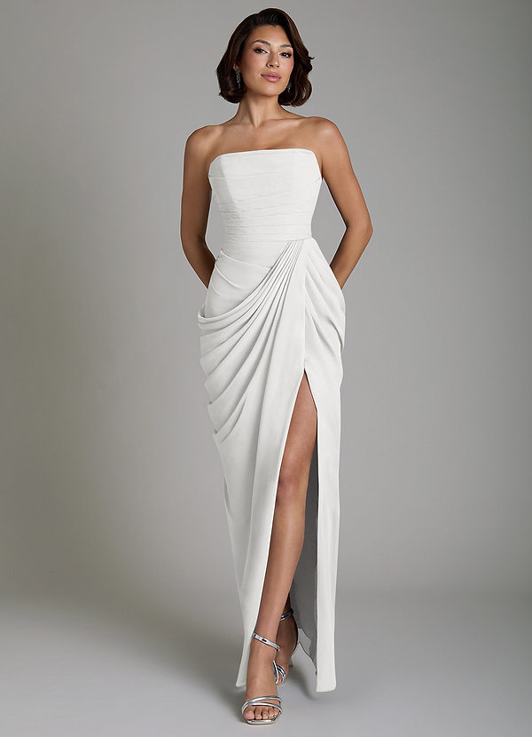 Azazie Nyra Bridesmaid Dresses White Sheath Corset Chiffon Dress image1