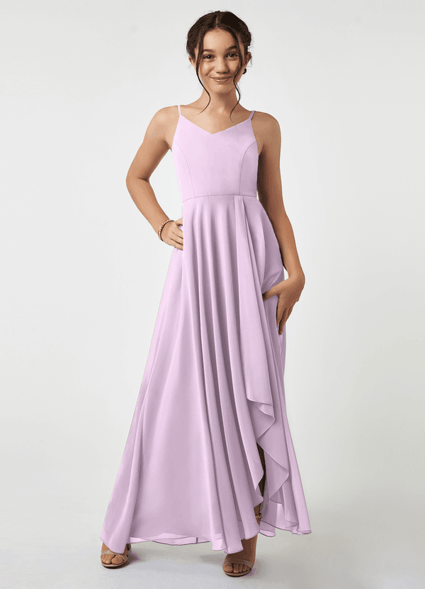 Azazie Collette Junior Frosted Lilac A-Line Ruched Chiffon Dress image1