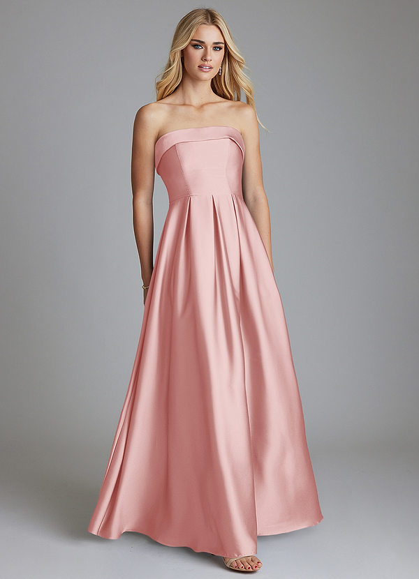 Azazie Lucienne Bridesmaid Dresses Powder Pink A-Line Strapless Stretch Satin Convertible Dress image1
