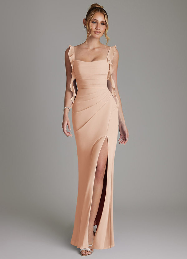 Azazie Jessamine Vestidos Dama de Honor Vestido de Rosa Inglesa de Gasa de Corte Sirena con Corsé image1