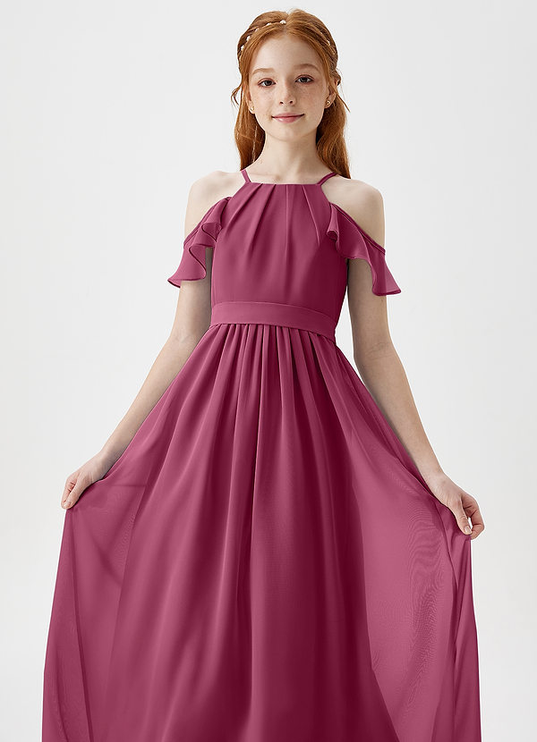 Azazie Chaya Junior Mulberry A-Line Off the Shoulder Chiffon Dress image1
