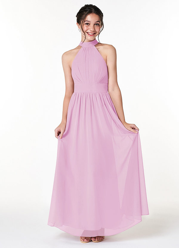 Azazie Iman Junior Linia A Pofałdowany Szyfon Długość podłogi Młodsza druhna Sukienka image1