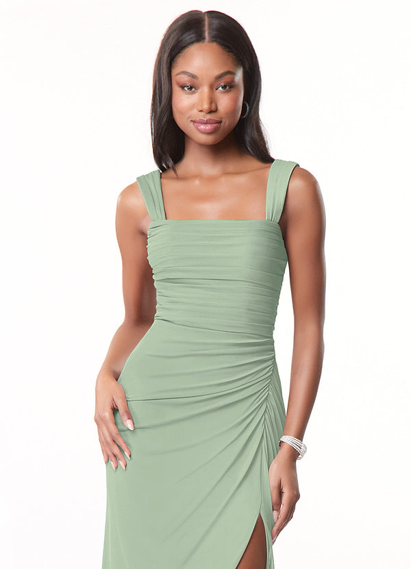 Azazie Jesaphine Bridesmaid Dresses Dusty Sage Sheath Ruched Mesh Dress image1