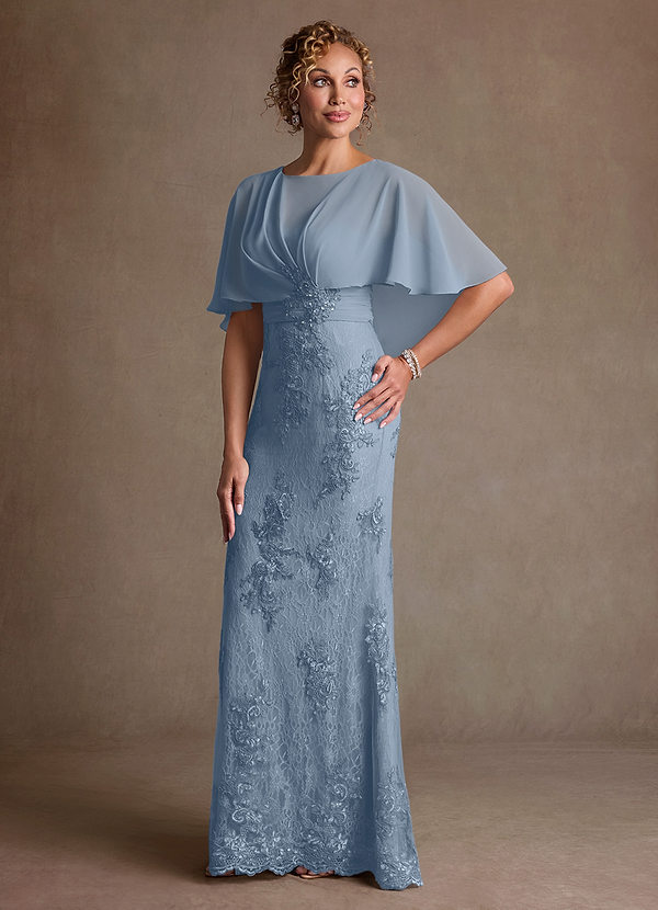 Azazie Amrita Vestidos de Madre de la Novia Vestido de Azul Polvoriento de Gasa de Corte Sirena con Encaje image1