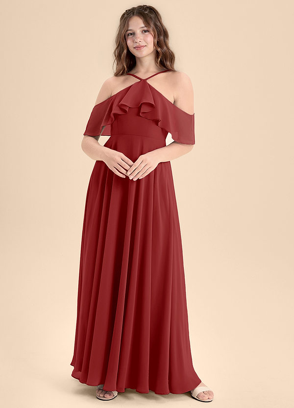 Azazie Tessabelle Junior Vestido de Óxido de Gasa de Corte En A con Vestidos sin tirantes image1