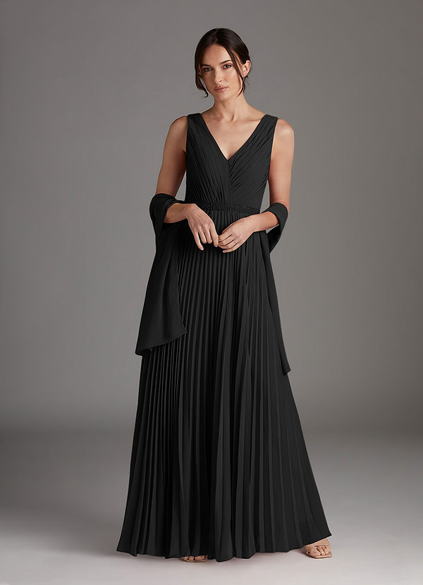 Azazie Kris Vestidos de Madre de la Novia Vestido de Negro de Gasa de Corte En A con Lentejuela image1