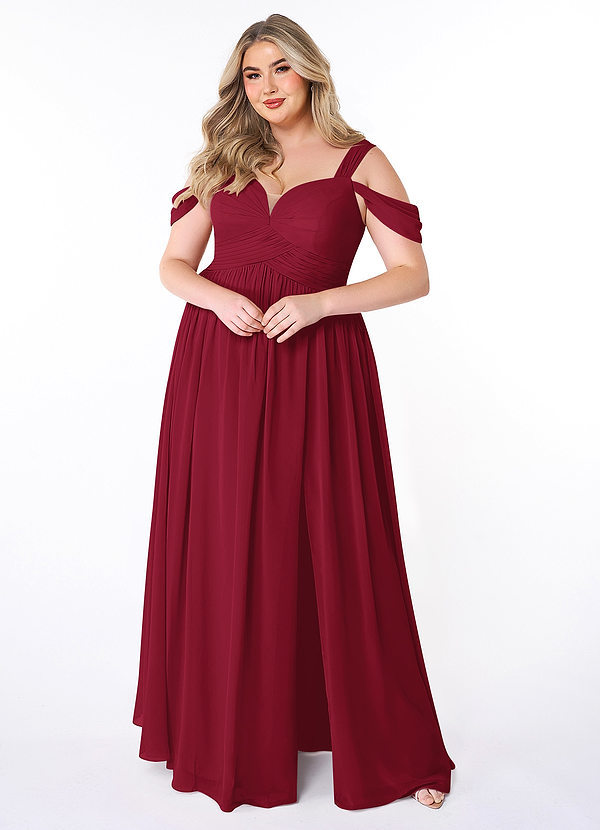 Azazie Lianne Bridesmaid Dresses Burgundy A-Line Off the Shoulder Chiffon Dress image1