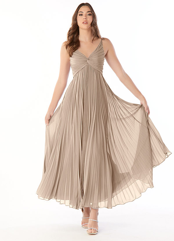 Azazie Raychelle Bridesmaid Dresses Vestido Cinza de Chiffon de Linha A com Plissado image1