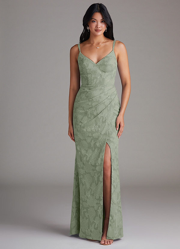 Azazie Leo Vestidos Dama de Honor Vestido de Agave de Devorado Floral de Corte Recto con Plisado image1