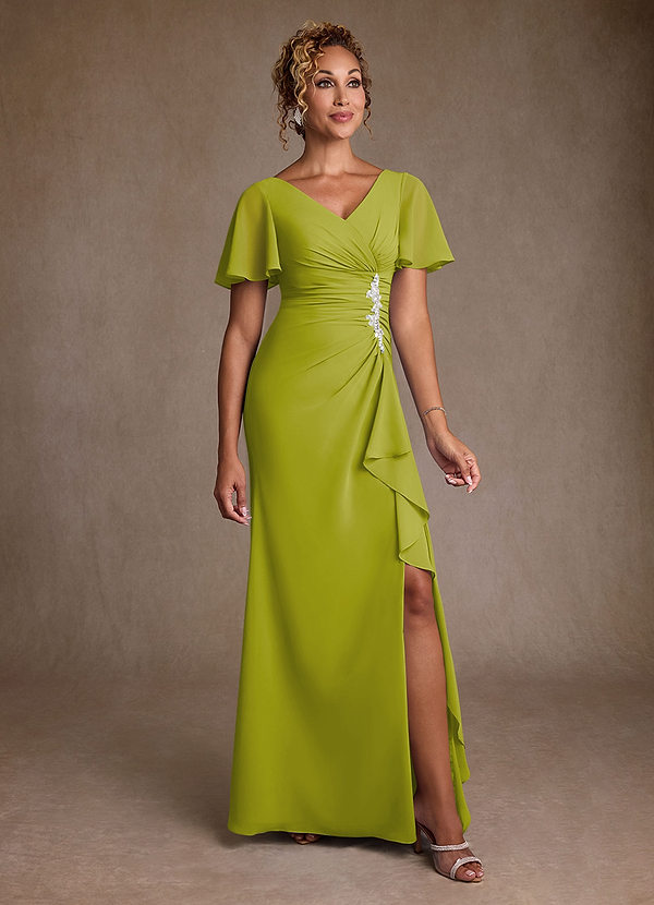 Azazie Suffolk Abiti da Mamma Sposa Abito A-Line in Chiffon Plissettato Citronella image1