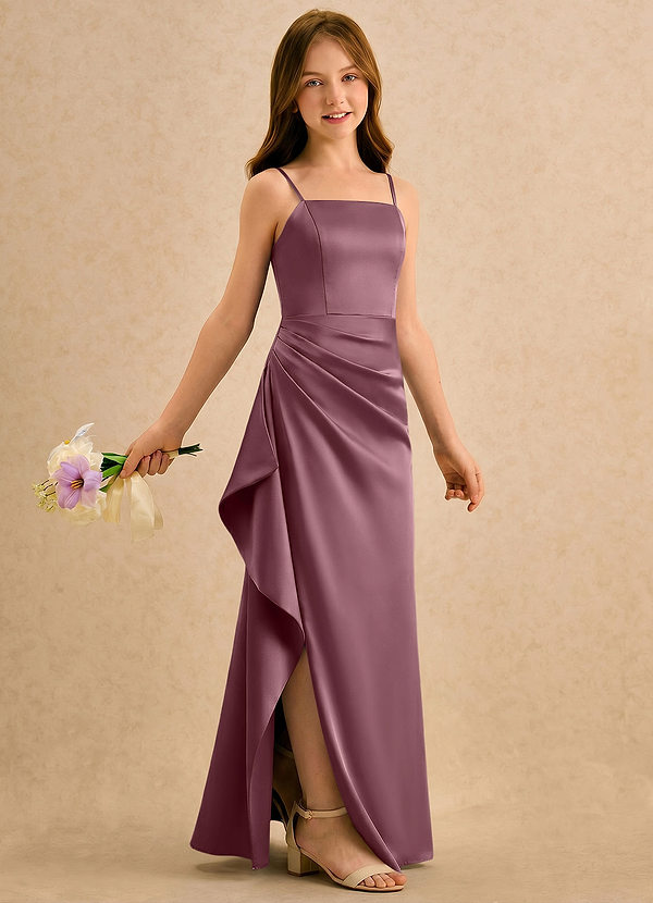 Azazie Cannoli Girls Formal Flower Girl Dresses Amethyst A-Line Pleated Stretch Satin Dress image1