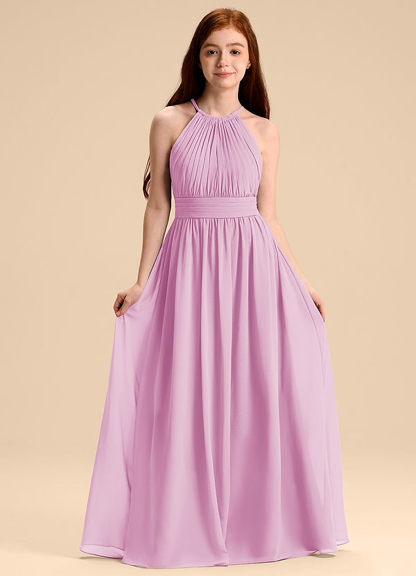 Azazie Malone Junior Robe Trapèze en Mousseline de soie Plissée Rose Bonbon image1