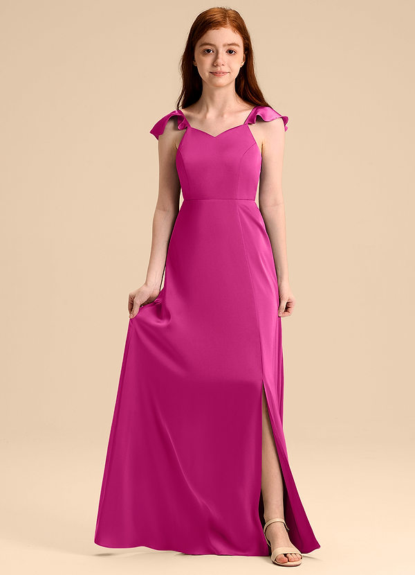 Azazie Everett Junior Jurk van Stretch Satijn met A-Lijn Boog Fuchsia image1
