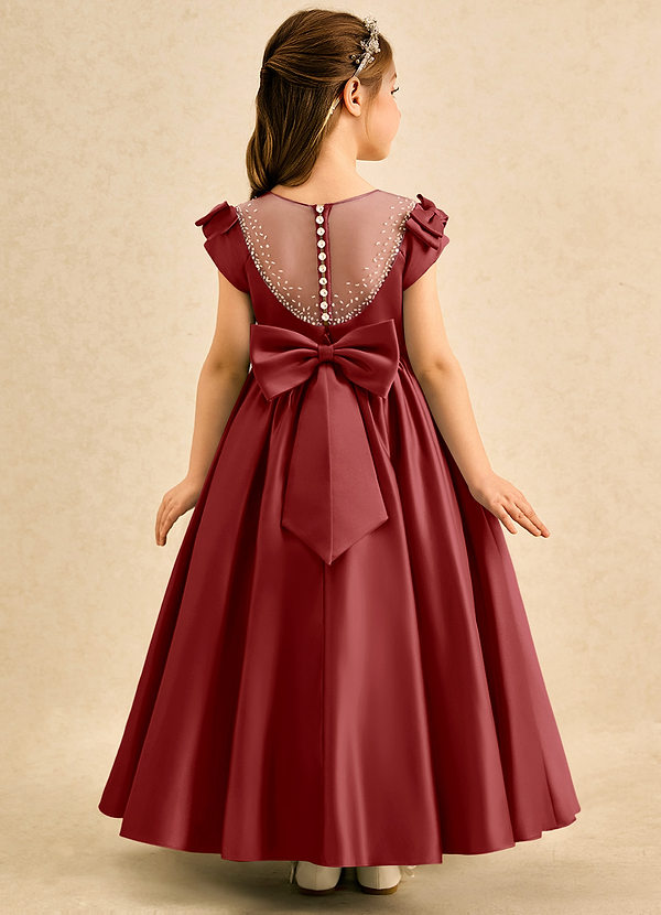 Toffee Flower Girl Dresses Rust Ball-Gown Bow Matte Satin Dress image1