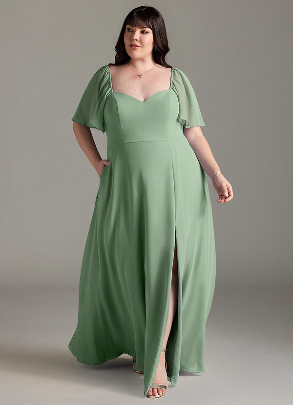 Azazie Chloe Bridesmaid Dresses Matcha A-Line Sweetheart Neckline Chiffon Dress image1