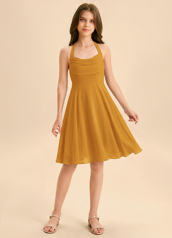 Azazie Kady Junior Vestido de Caramelo de Gasa de Corte en A con Escote de Corazón image1