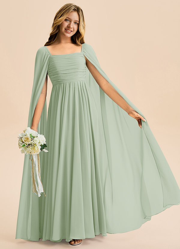 Azazie Calista Junior Dusty Sage A-Line Pleated Chiffon Dress image1