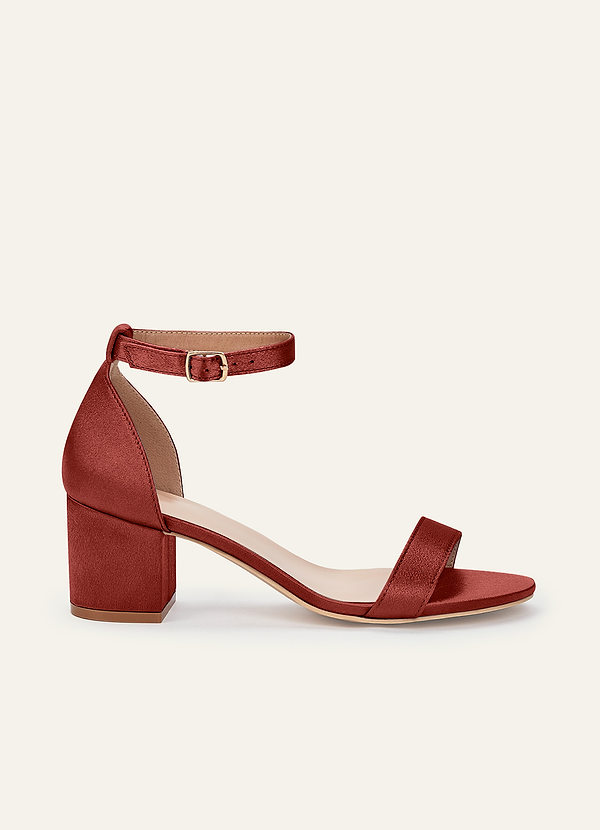 front Matching Color Metallic Satin One Strap Buckle Block Heel Sandals