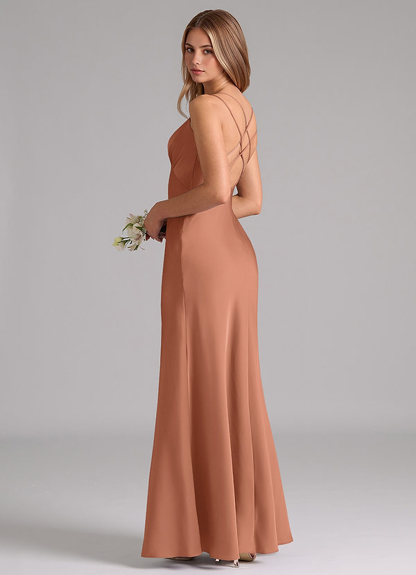 Azazie Suttona Vestidos Dama de Honor Vestido de Bronceador de Satén Elástico de Corte en A con Plisado image1