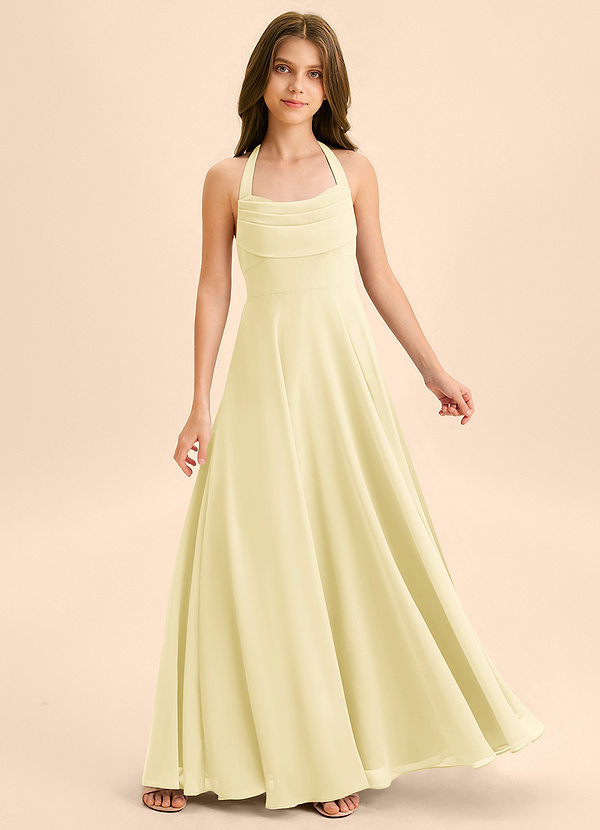 Azazie Kady Junior Abito A-Line in Chiffon Scollo a Cuore Sorbetto Al Limone image1