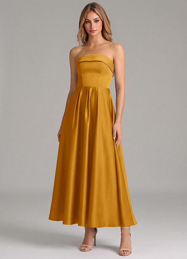 Azazie Lucienne Suknie dla druhen Linia A Pofałdowany Satyna elastyczna Długość kostki Sukienka image1