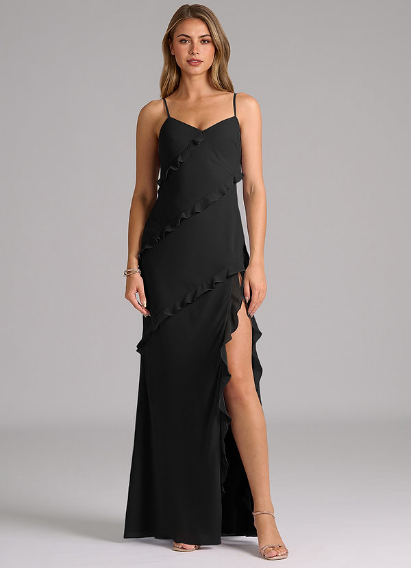 Azazie Nancie Bridesmaid Dresses Black Mermaid Ruched Chiffon Dress image1