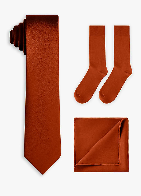 front Matching Stretch Satin Skinny Tie & Pocket Square & Socks Set