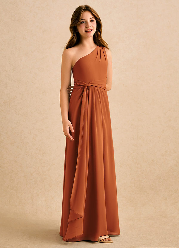 Azazie Tilda Girls Formal Bloemenmeisjes Jurken Kolom Jurk van Chiffon One-Shoulder Kaneel image1