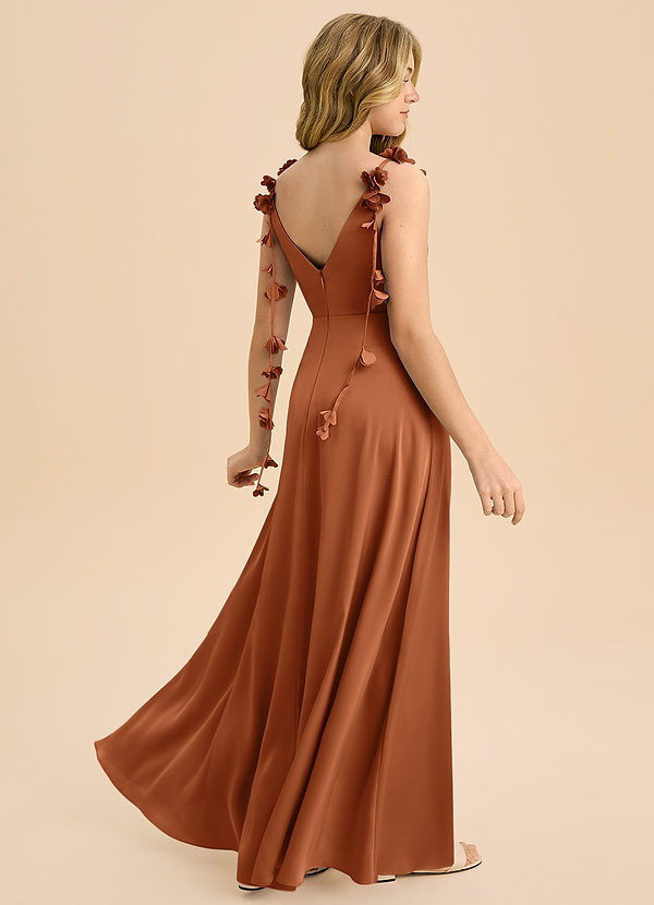 Azazie Gumdrop Junior Copper Empire Pleated Stretch Satin Dress image1