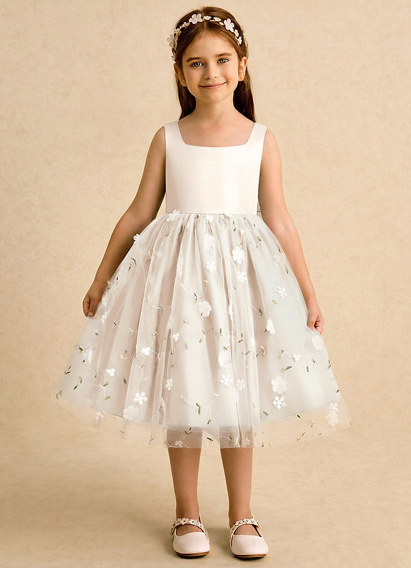 Azazie Bean Vestidos de Menina das Flores Vestido Alabastro Branco de Tule de Vestido de baile com Arco image1