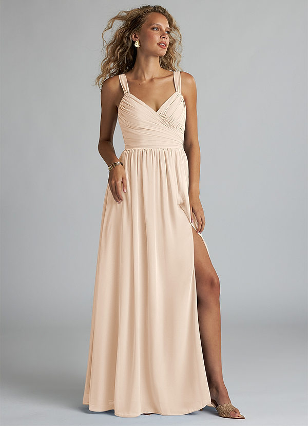 Aziza A-Line V-Neck Pleated Chiffon Dress