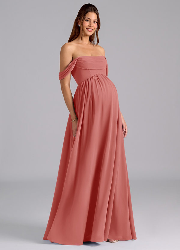 Azazie Saige Maternity Bridesmaid Dresses A-Line Pleated Chiffon Floor-Length Dress image1