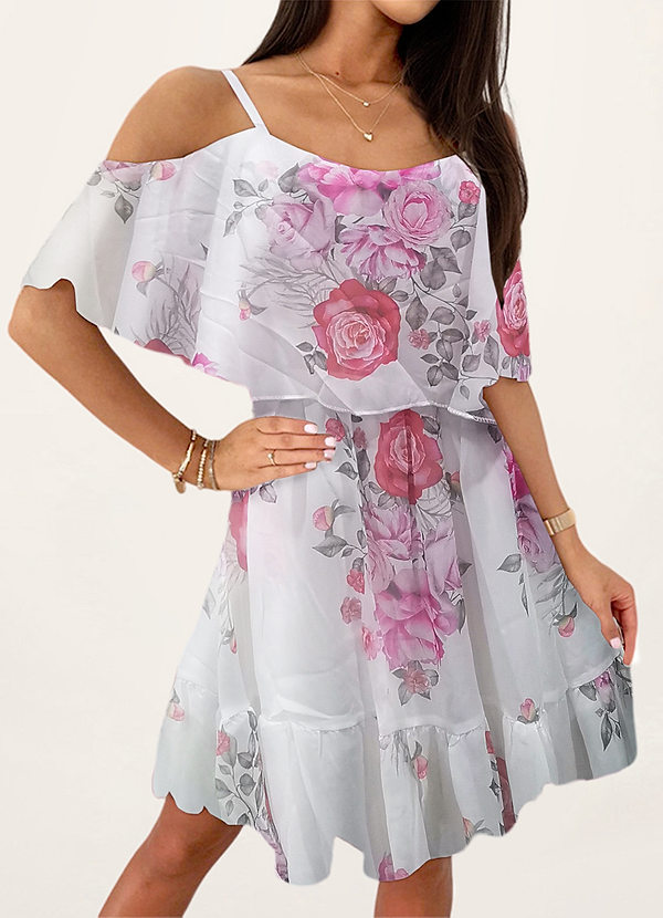 front Fleurir avec une vue Blanc Minirobe à imprimé fleuri