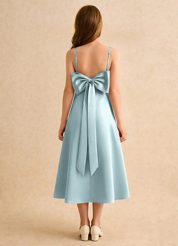 Azazie Jaella Girls Formal Blomsterpigekjoler A-Line Plisseret Mat satin Te-længde Kjole image1