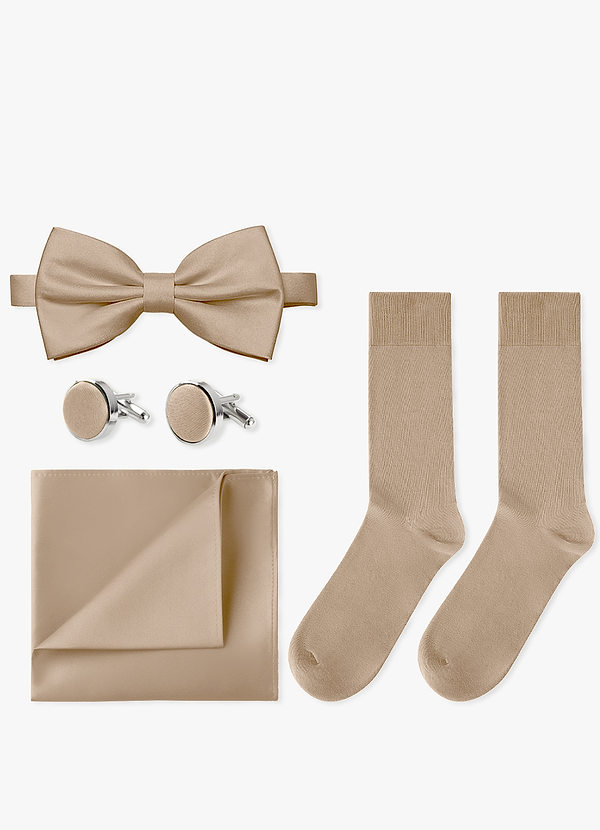 front Matching Bow Tie & Pocket Square & Cuff Links & Socks Set