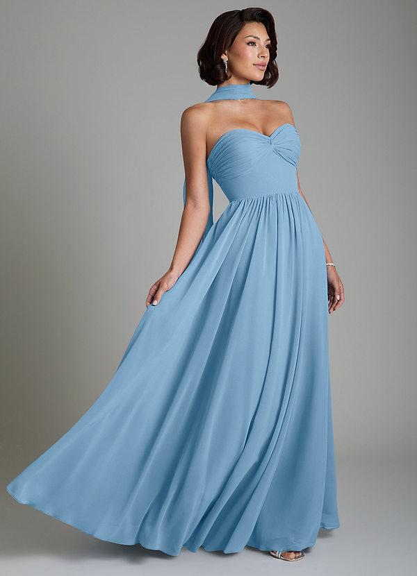 Azazie Petra Bridesmaid Dresses Steel Blue A-Line Corset Chiffon Dress image1