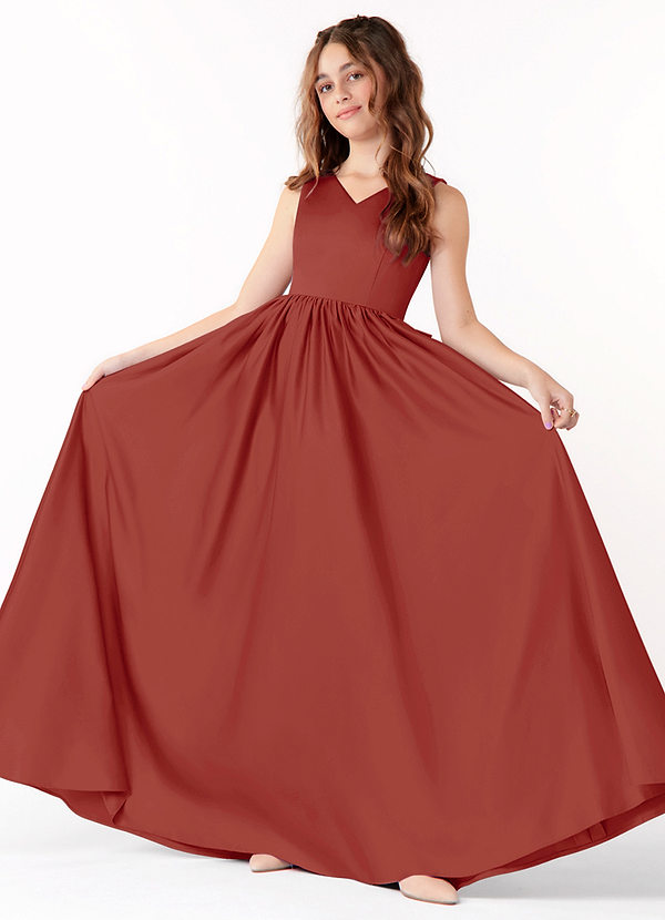 Azazie Hathaway Junior Terracotta A-Line Bow Matte Satin Dress image1