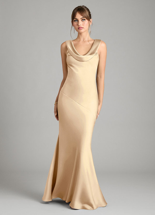 Azazie Rylina Bridesmaid Dresses Champagne Mermaid Stretch Satin Dress image1
