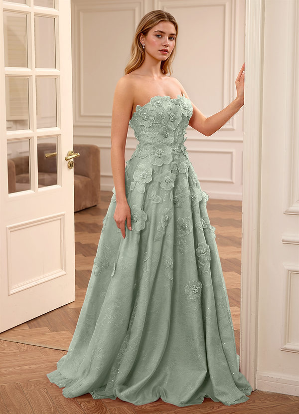Adelaide Dusty Green Floral A-line Rhinestone Embroidery Sweetheart Neckline Prom Dress image1