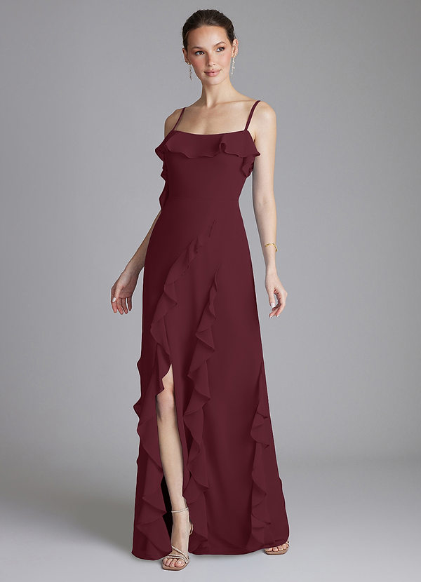 Azazie Malia Bridesmaid Dresses Cabernet Sheath Ruched Chiffon Dress image1