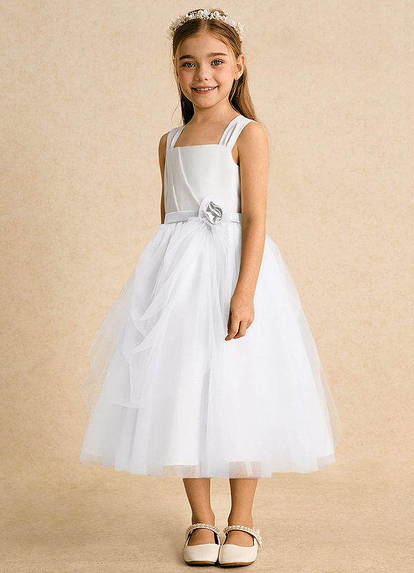 Azazie Bonny Vestidos de Niña de Flores Vestido de Marfil Blanco de Tul de Princesa con Plisado image1