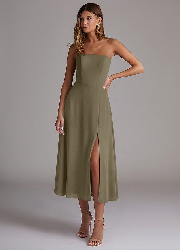 Azazie Wren Bridesmaid Dresses Willow Green A-Line Strapless Chiffon Dress image1