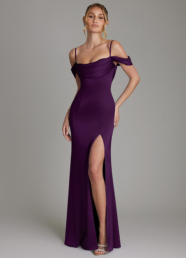 Azazie Nira Bridesmaid Dresses Grape Mermaid Corset Stretch Satin Dress image1