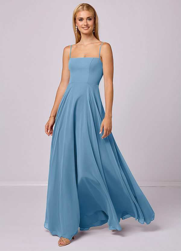 Barbie ♥ Azazie Brautjungfernkleider A-Linie Chiffon Kleid Stahlblau image1