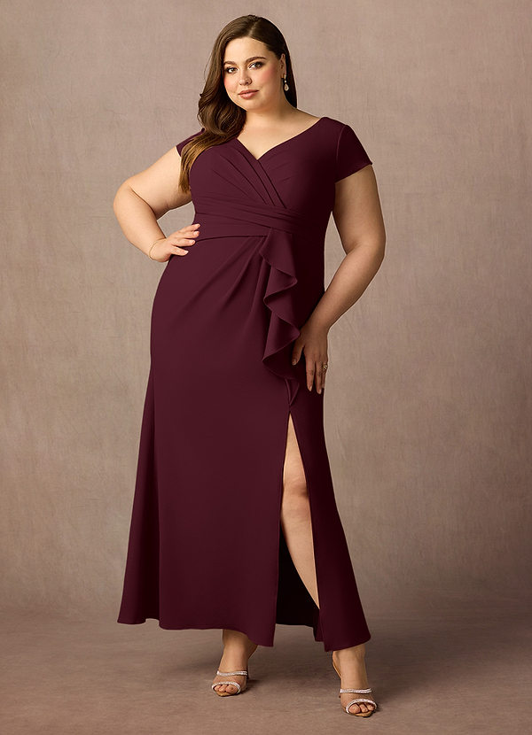 Azazie Tana Brautmutterkleider Meerjungfrau-Linie V-Hals Gefaltet Stretch-Krepp Kleid Cabernetrot image1